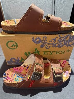 Tma Eyes Women’s Vintage Leather Double Buckle Slides New